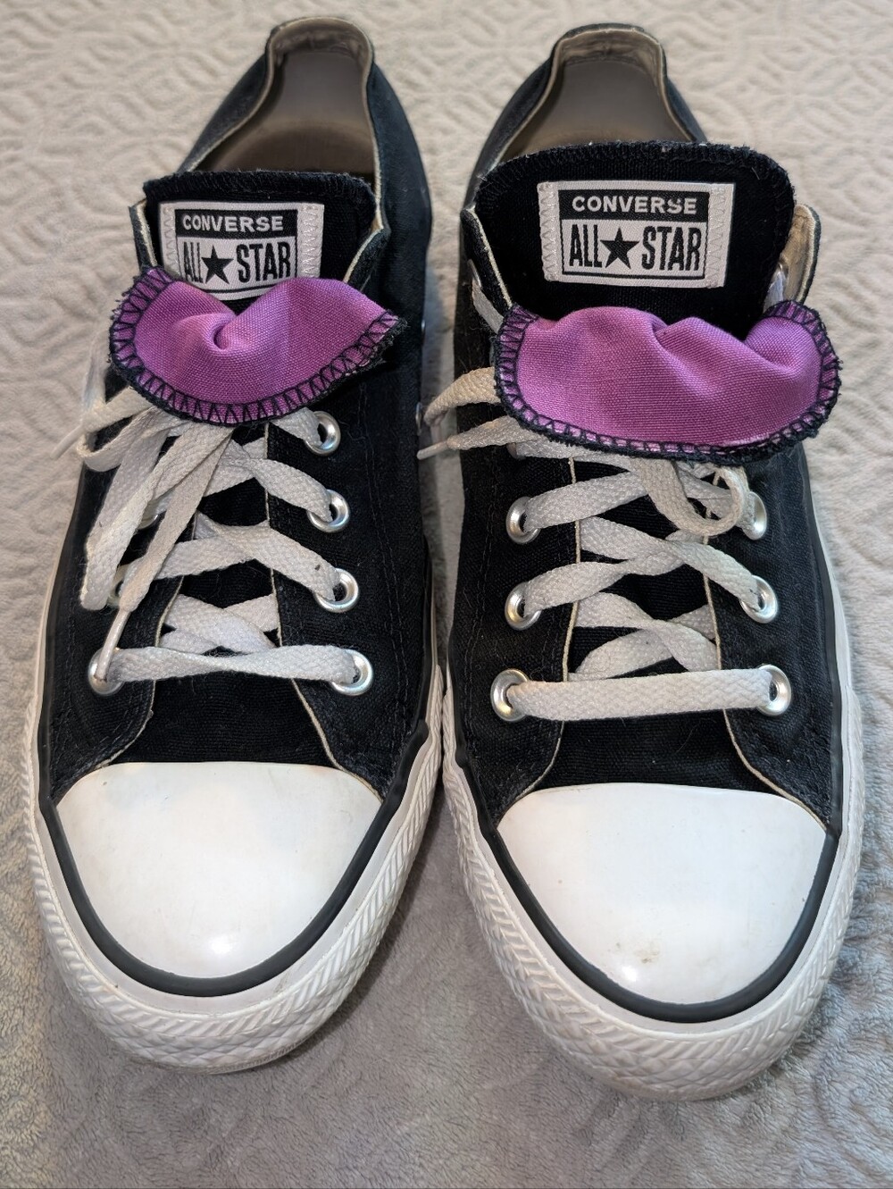 Converse Women's Black Canvas Sneakers with Purple Tongue Accent